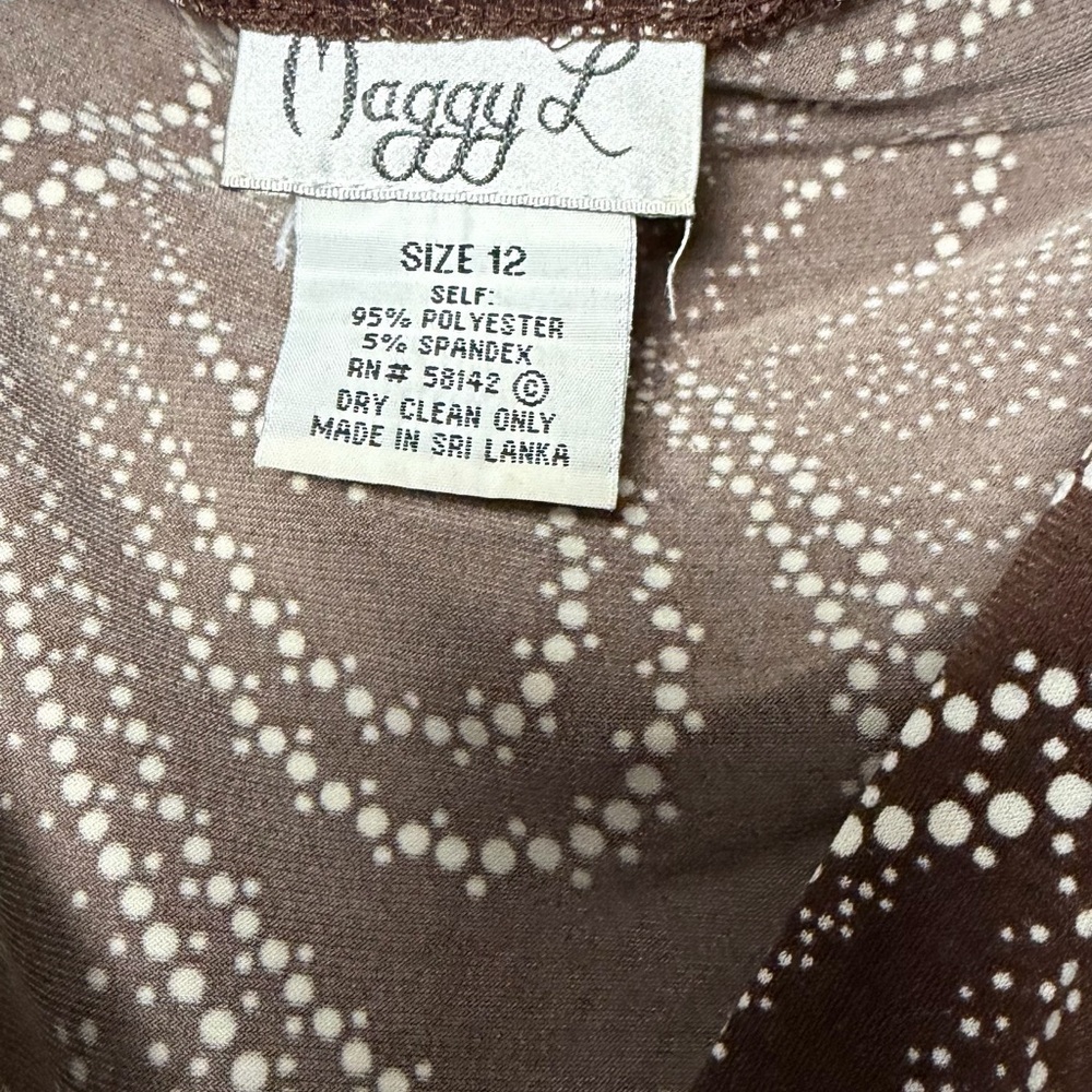 Maggy London Y2K Brown Abstract Ruched Midi Dress Size 12 - Picture 3 of 3